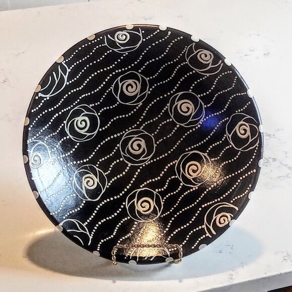 B&W Matte Textured Painted Ceramic Decorative Bowl - Picture 1 of 5